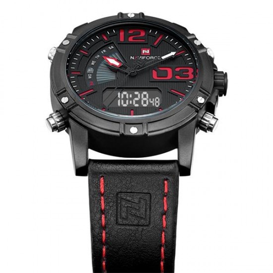 NAVIFORCE 9095 Fashion Sports Men Watch Casual Leather Band Sports Dual Movement Wristwatch