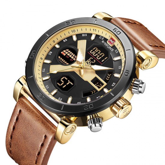 NAVIFORCE 9132 Dual Display Digital Watch Men Luminous Calendar Watch Leather Strap Watch NAVIFORCE 9132 Dual Display Digital Watch Men Luminous Calendar Watch Leather Strap Watch