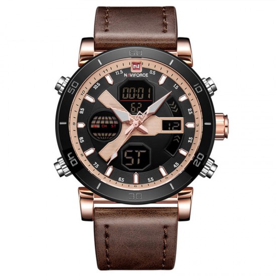 NAVIFORCE 9132 Dual Display Digital Watch Men Luminous Calendar Watch Leather Strap Watch NAVIFORCE 9132 Dual Display Digital Watch Men Luminous Calendar Watch Leather Strap Watch