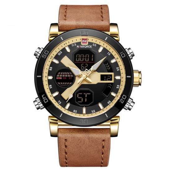 NAVIFORCE 9132 Dual Display Digital Watch Men Luminous Calendar Watch Leather Strap Watch NAVIFORCE 9132 Dual Display Digital Watch Men Luminous Calendar Watch Leather Strap Watch