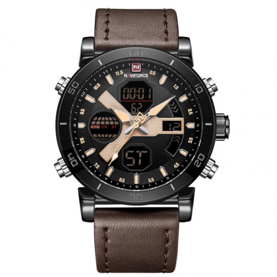 NAVIFORCE 9132 Dual Display Digital Watch Men Luminous Calendar Watch Leather Strap Watch