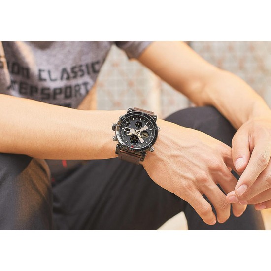 NAVIFORCE 9132 Dual Display Digital Watch Men Luminous Calendar Watch Leather Strap Watch NAVIFORCE 9132 Dual Display Digital Watch Men Luminous Calendar Watch Leather Strap Watch