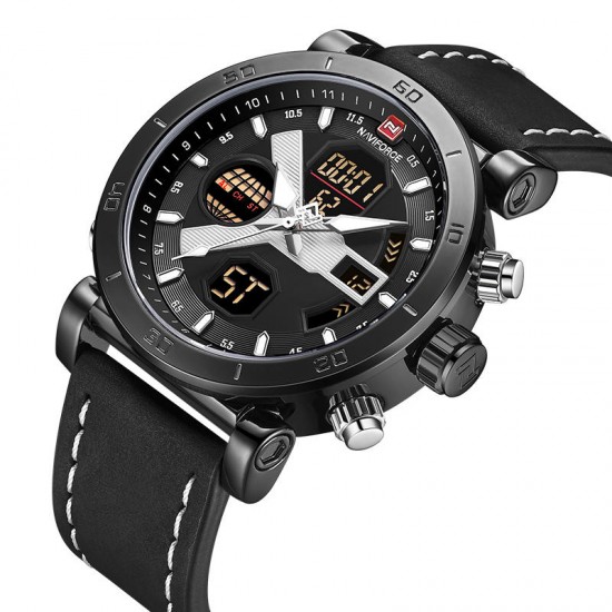 NAVIFORCE 9132 Dual Display Digital Watch Men Luminous Calendar Watch Leather Strap Watch NAVIFORCE 9132 Dual Display Digital Watch Men Luminous Calendar Watch Leather Strap Watch