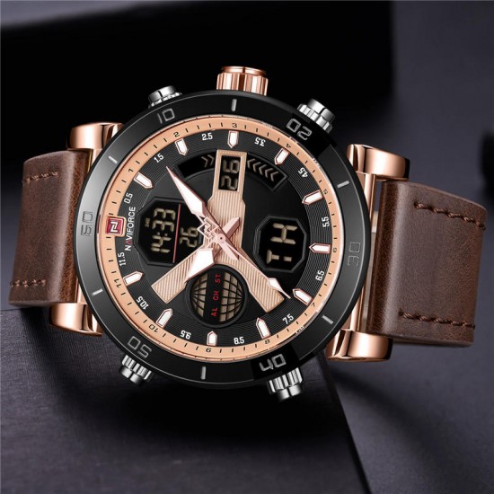 NAVIFORCE 9132 Dual Display Digital Watch Men Luminous Calendar Watch Leather Strap Watch NAVIFORCE 9132 Dual Display Digital Watch Men Luminous Calendar Watch Leather Strap Watch