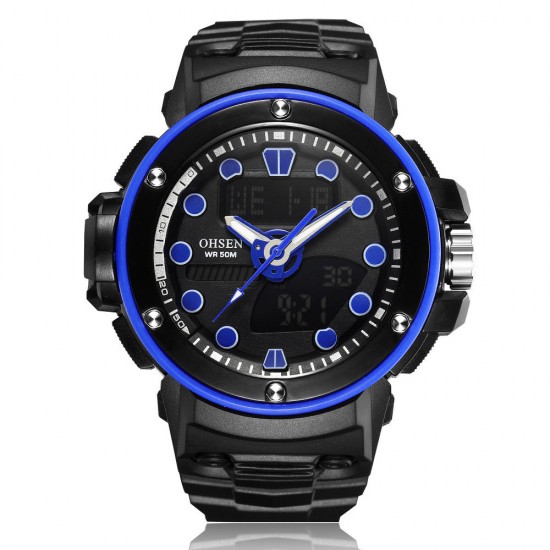 OHSEN AD1712 Dual Display Digital Watch Outdoors Sport Men Luminous Alarm Waterproof Watch