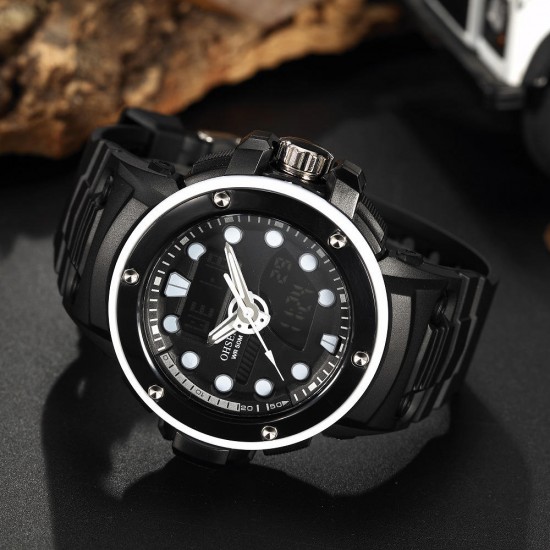 OHSEN AD1712 Dual Display Digital Watch Outdoors Sport Men Luminous Alarm Waterproof Watch