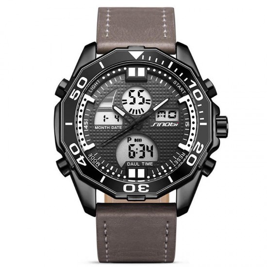 SINOBI 9730 Dual Display Digital Watch Fashion Leather Strap Men Luminous Display Sport Watch