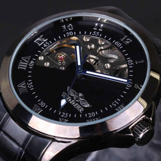 4805 Military Style Men Wrist Watch Stainless Steel Strap Self-Wind Mechanical Watch