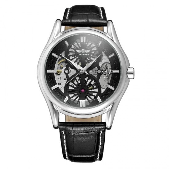 A3 Genuine Leather Strap Automatic Mechanical Watch Fashionable Transparent Case Men Watch