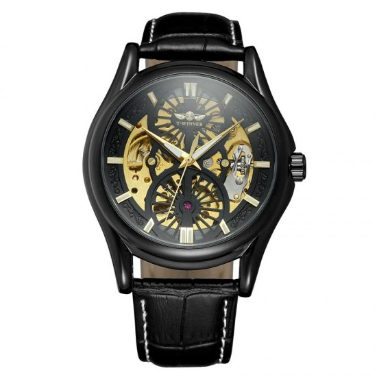 A3 Genuine Leather Strap Automatic Mechanical Watch Fashionable Transparent Case Men Watch