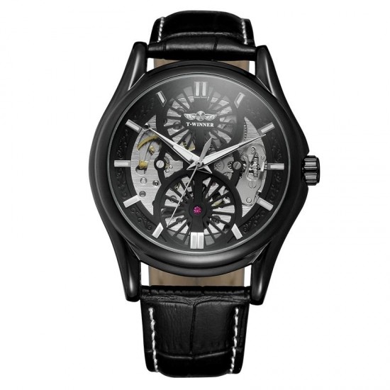 A3 Genuine Leather Strap Automatic Mechanical Watch Fashionable Transparent Case Men Watch