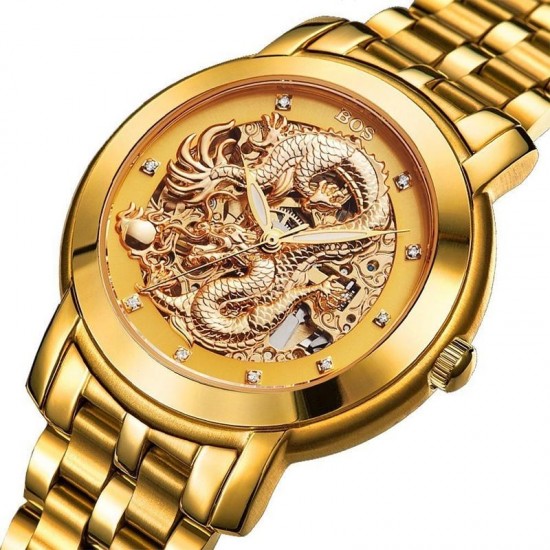 ANGELA BOS 9007 Automatic Wind Mechanical Watches Dragon Collection Stainless Steel Strap Men Watch