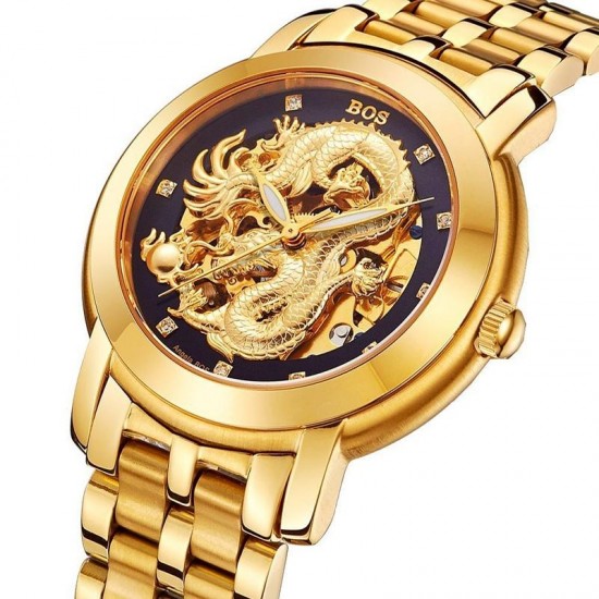 ANGELA BOS 9007 Automatic Wind Mechanical Watches Dragon Collection Stainless Steel Strap Men Watch