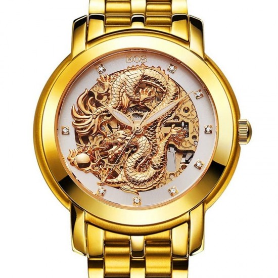 ANGELA BOS 9007 Automatic Wind Mechanical Watches Dragon Collection Stainless Steel Strap Men Watch