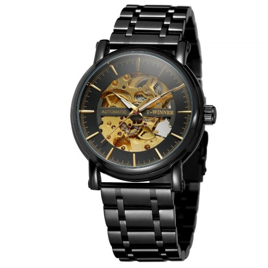 Alloy Automatic Mechanical Watch Full Steel Fashion Hollow Business Men Watch