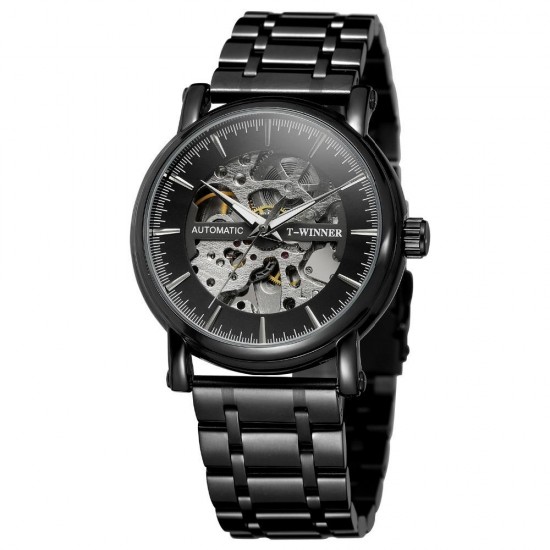 Alloy Automatic Mechanical Watch Full Steel Fashion Hollow Business Men Watch