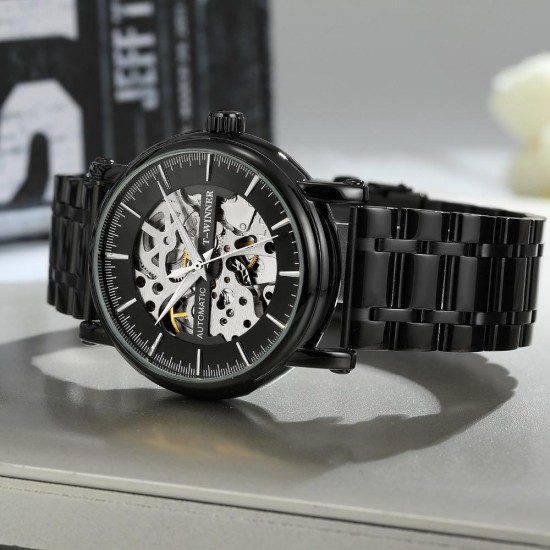 Alloy Automatic Mechanical Watch Full Steel Fashion Hollow Business Men Watch