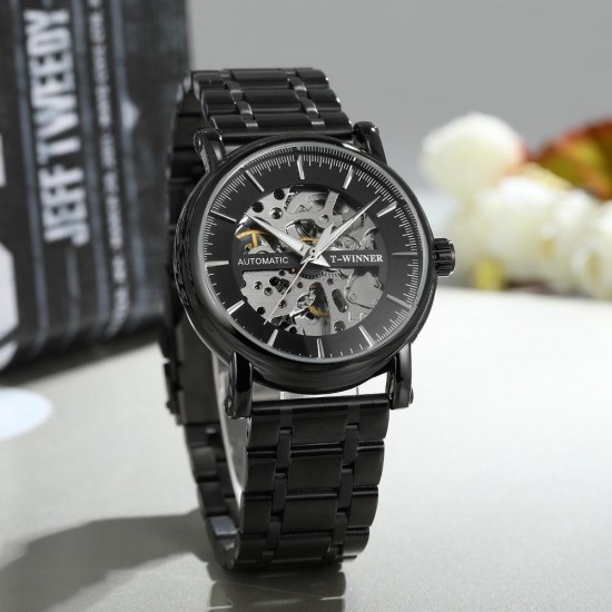 Alloy Automatic Mechanical Watch Full Steel Fashion Hollow Business Men Watch