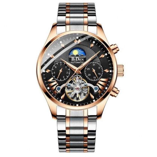 BIDEN BD8509 Moon Phase Automatic Mechanical Watch Multifunction Waterproof Men Watch