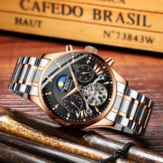 BIDEN BD8509 Moon Phase Automatic Mechanical Watch Multifunction Waterproof Men Watch