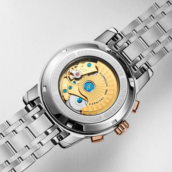 CARNIVAL C8799 Luminous Display Moon Phase Automatic Mechanical Watch Full Steel Waterproof Men Watch