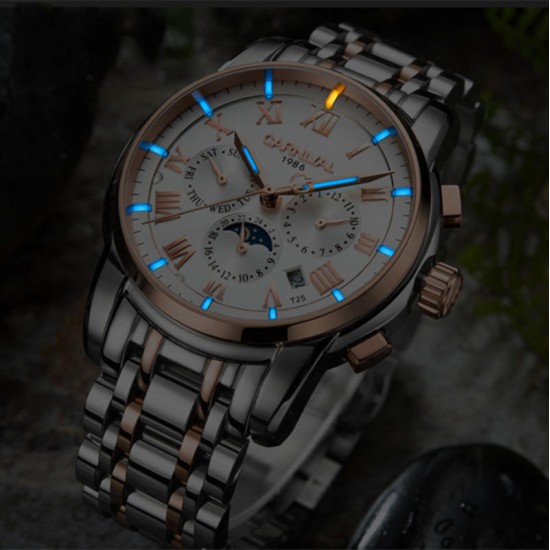 CARNIVAL C8799 Luminous Display Moon Phase Automatic Mechanical Watch Full Steel Waterproof Men Watch