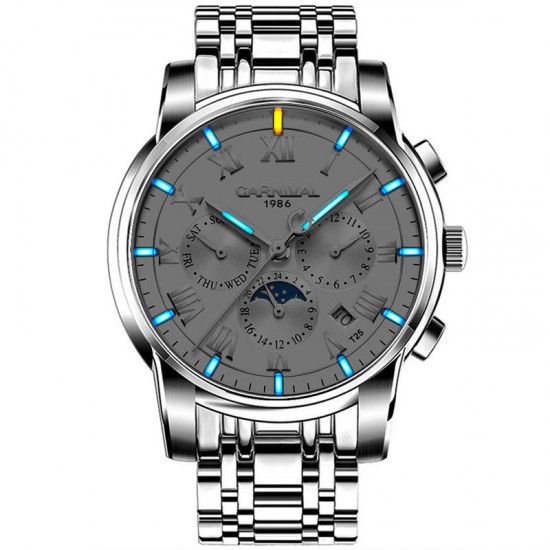 CARNIVAL C8799 Luminous Display Moon Phase Automatic Mechanical Watch Full Steel Waterproof Men Watch