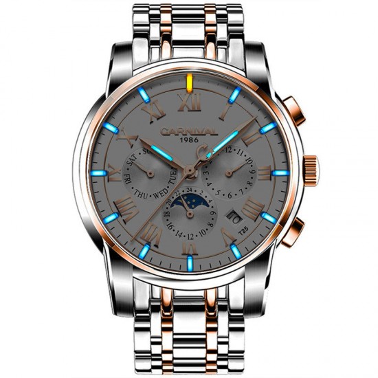 CARNIVAL C8799 Luminous Display Moon Phase Automatic Mechanical Watch Full Steel Waterproof Men Watch