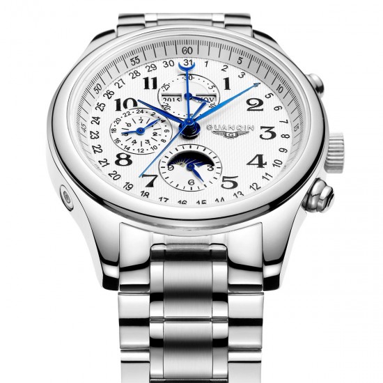 GUANQIN GQ20022 Moon Phase Calendar Automatic Mechanical Watch Stainless Steel Men Watch