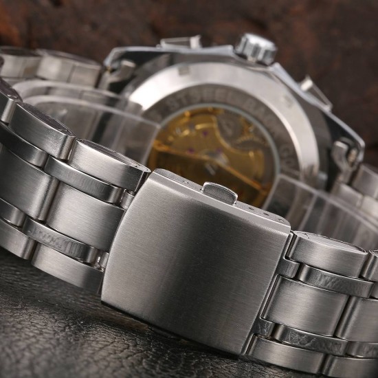 Gucamel GT07 Skeleton Stainless Steel Band Mechanical Men Watch