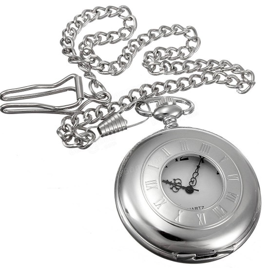 Antique Style Stainless Steel Silver Tone Quartz Pocket Watch Chain Antique Style Stainless Steel Silver Tone Quartz Pocket Watch Chain