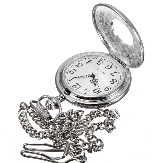 Antique Style Stainless Steel Silver Tone Quartz Pocket Watch Chain Antique Style Stainless Steel Silver Tone Quartz Pocket Watch Chain