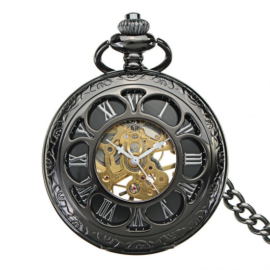 DEFFRUN Antique Steampunk Hollow Mechanical Pendant Pocket Watch