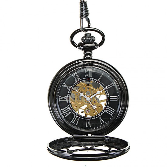 DEFFRUN Antique Steampunk Hollow Mechanical Pendant Pocket Watch