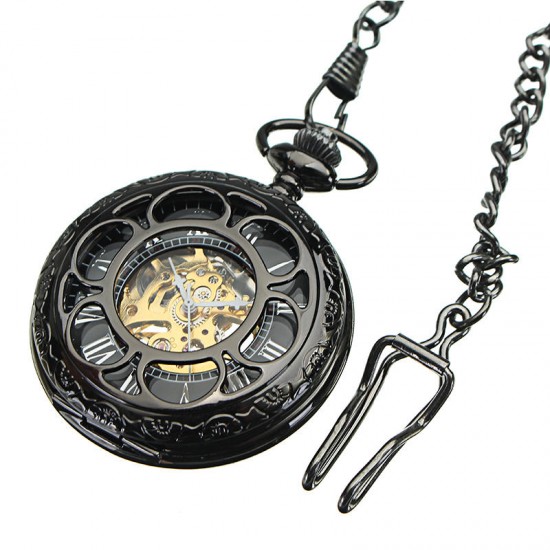 DEFFRUN Antique Steampunk Hollow Mechanical Pendant Pocket Watch