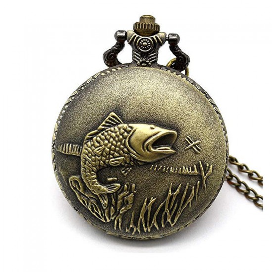 DEFFRUN Big Auspicious Fish Brown Restro Quartz Pocket Watch DEFFRUN Big Auspicious Fish Brown Restro Quartz Pocket Watch