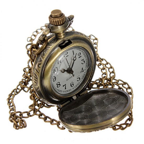 DEFFRUN Bronze 3 Horse Engrave Quartz Pocket Watch Necklace DEFFRUN Bronze 3 Horse Engrave Quartz Pocket Watch Necklace