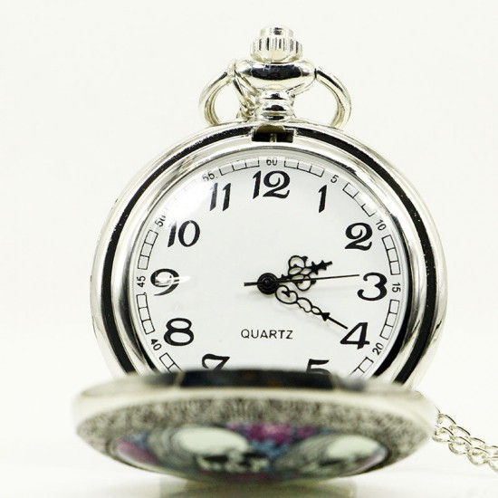 DEFFRUN Creative Rose Skull head Silver Quartz Pocket Watch Antique Pendant DEFFRUN Creative Rose Skull head Silver Quartz Pocket Watch Antique Pendant