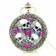 DEFFRUN Creative Rose Skull head Silver Quartz Pocket Watch Antique Pendant