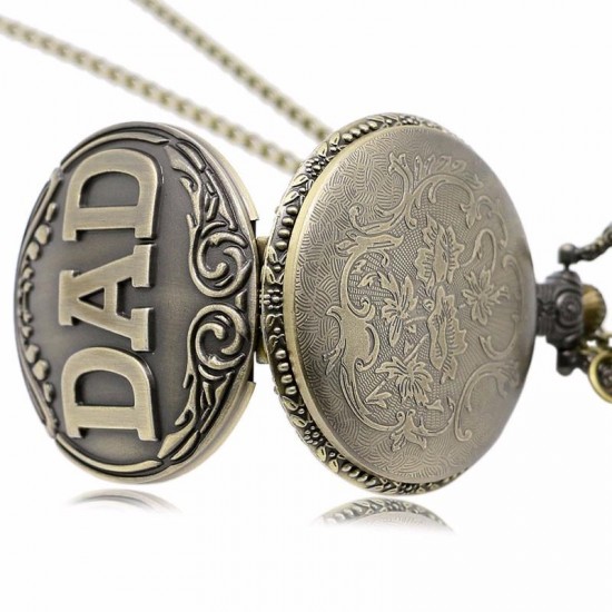 DEFFRUN Dad Pattern Antique Bronze Quartz Pocket Watch with Necklace Men Fob Pendant Watches DEFFRUN Dad Pattern Antique Bronze Quartz Pocket Watch with Necklace Men Fob Pendant Watches
