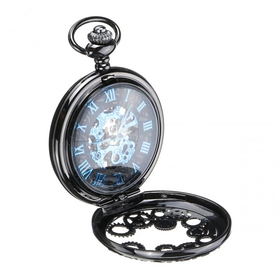 DEFFRUN Elegant Blue Needle Full Steel Mechanical Pocket Watch DEFFRUN Elegant Blue Needle Full Steel Mechanical Pocket Watch