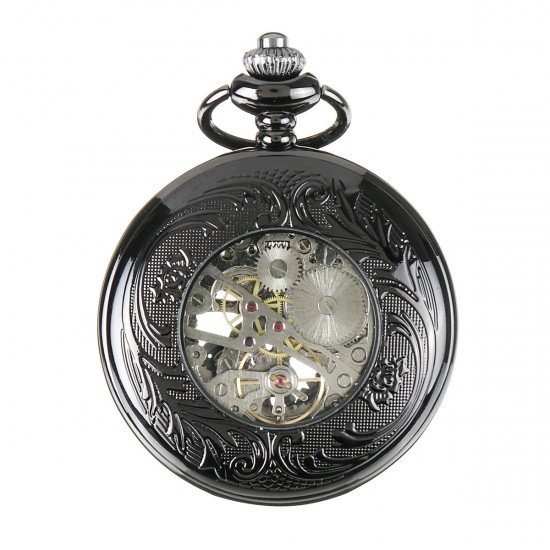 DEFFRUN Elegant Blue Needle Full Steel Mechanical Pocket Watch