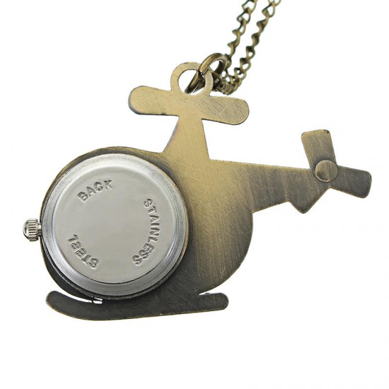 DEFFRUN Fashion Helicopter Bronze Quartz Pocket Watch Retro Creative Pendant Necklace
