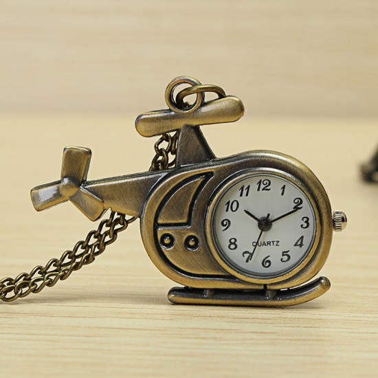 DEFFRUN Fashion Helicopter Bronze Quartz Pocket Watch Retro Creative Pendant Necklace DEFFRUN Fashion Helicopter Bronze Quartz Pocket Watch Retro Creative Pendant Necklace
