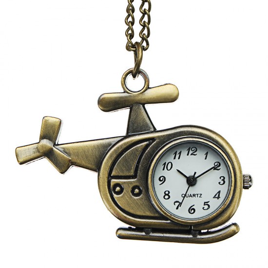 DEFFRUN Fashion Helicopter Bronze Quartz Pocket Watch Retro Creative Pendant Necklace