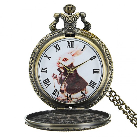 DEFFRUN Fashion Rabbit Pattern Necklace Chain Quartz Pocket Watch DEFFRUN Fashion Rabbit Pattern Necklace Chain Quartz Pocket Watch