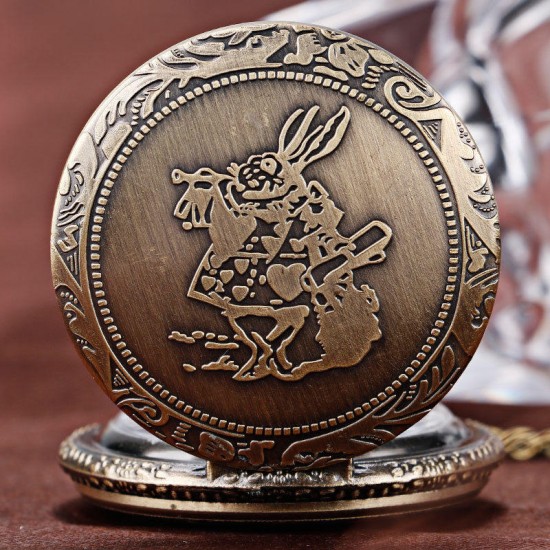 DEFFRUN Fashion Rabbit Pattern Necklace Chain Quartz Pocket Watch