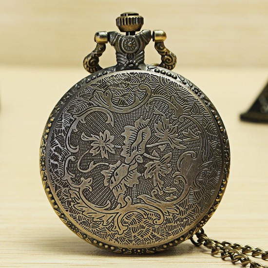 DEFFRUN Fashion Rabbit Pattern Necklace Chain Quartz Pocket Watch