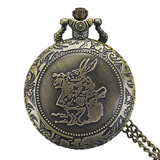 DEFFRUN Fashion Rabbit Pattern Necklace Chain Quartz Pocket Watch DEFFRUN Fashion Rabbit Pattern Necklace Chain Quartz Pocket Watch