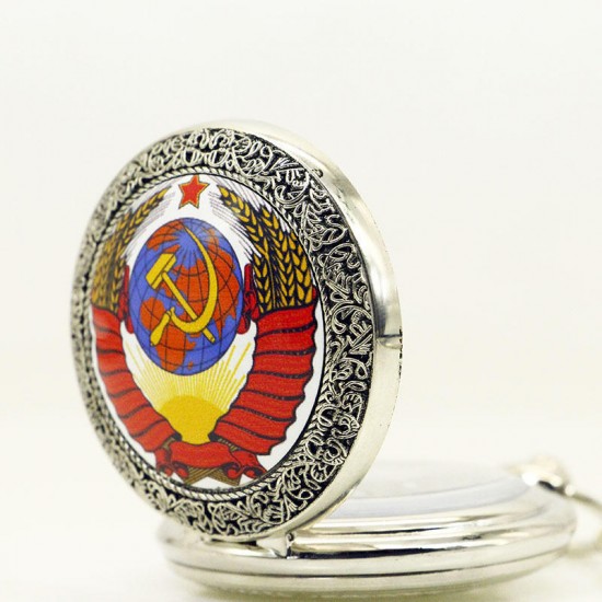 DEFFRUN Fashion Soviet Sickle Hammer Silver Quartz Pocket Watch Pendant Necklace DEFFRUN Fashion Soviet Sickle Hammer Silver Quartz Pocket Watch Pendant Necklace